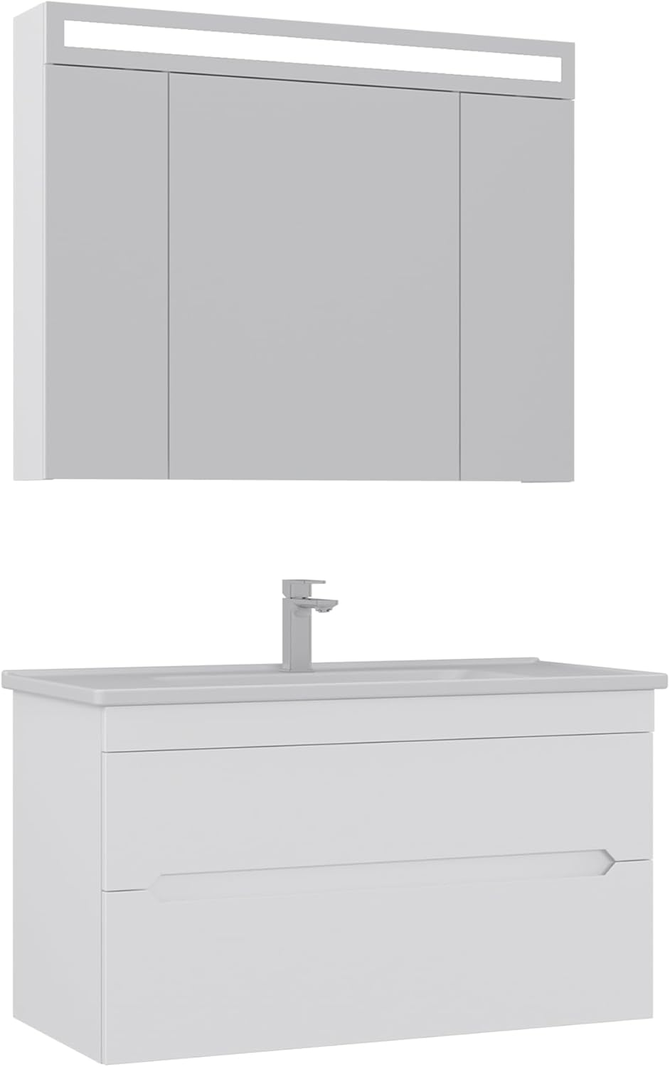 Orka Varna Badmöbel 80/100cm Keramikbecken mit Schubladen + LED Spiegelschrank
