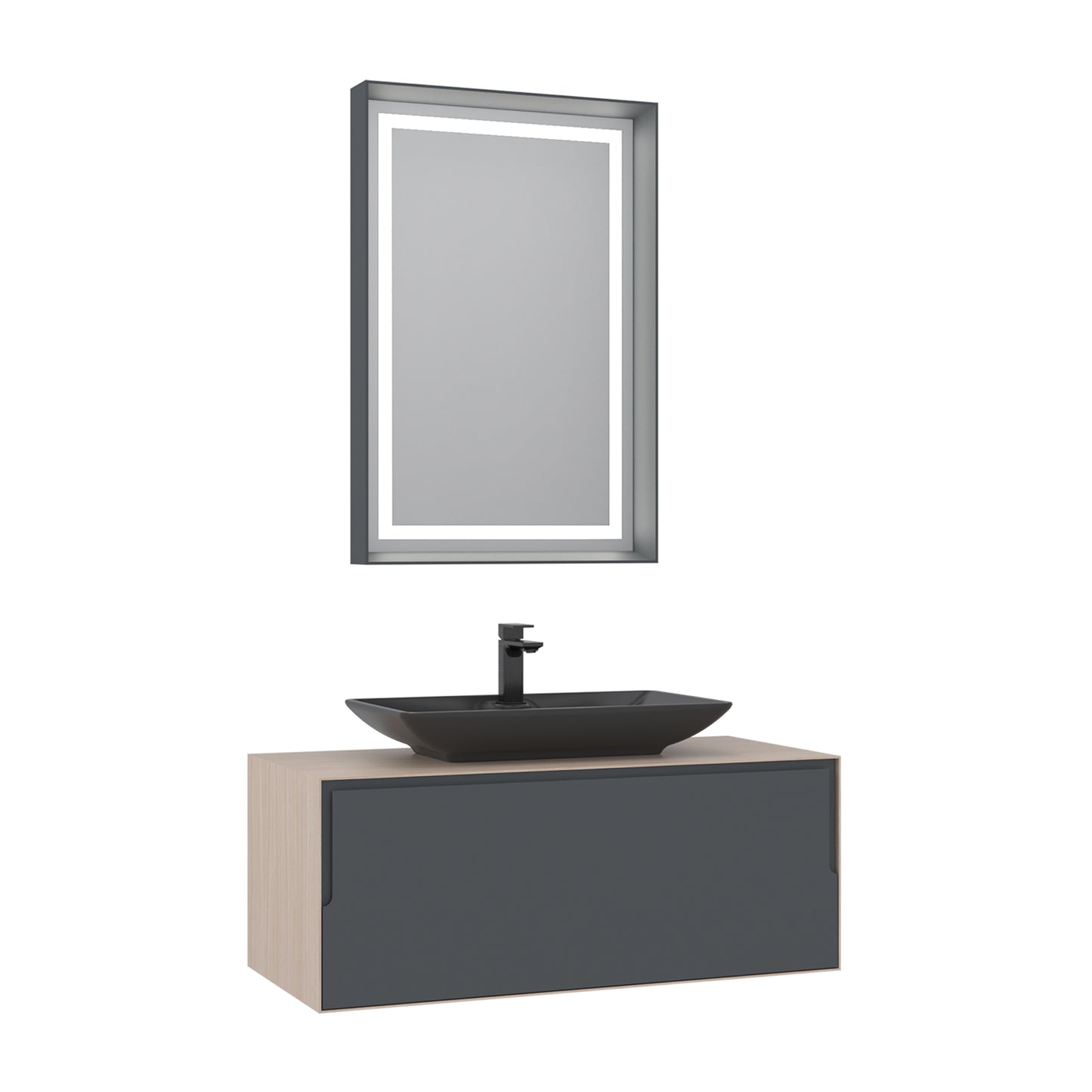 Orka Kraft Badmöbel 100/120cm | Kompaktlaminat | Keramik Waschbecken&LED-Spiegel