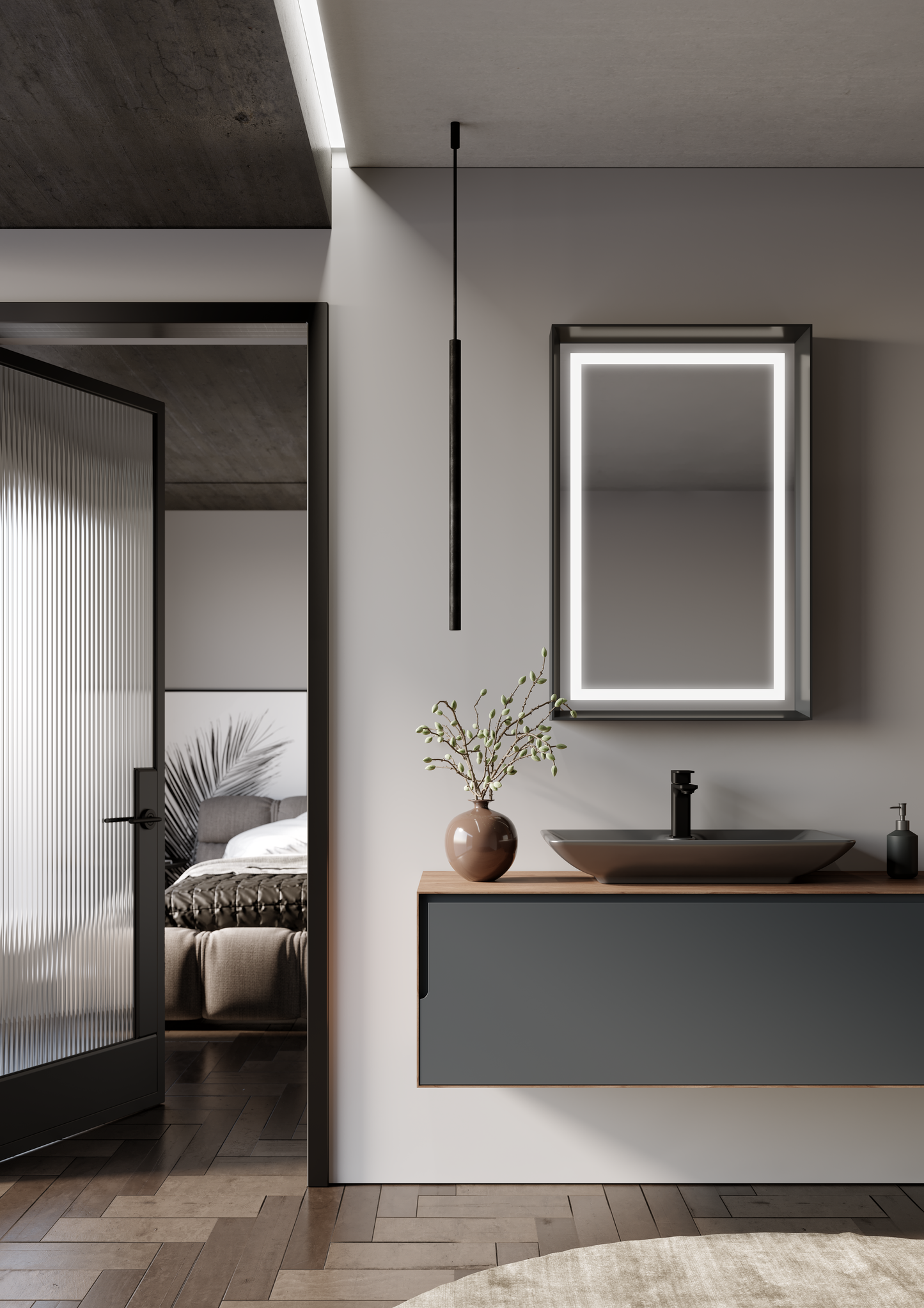 Orka Kraft Badmöbel 100/120cm | Kompaktlaminat | Keramik Waschbecken&LED-Spiegel