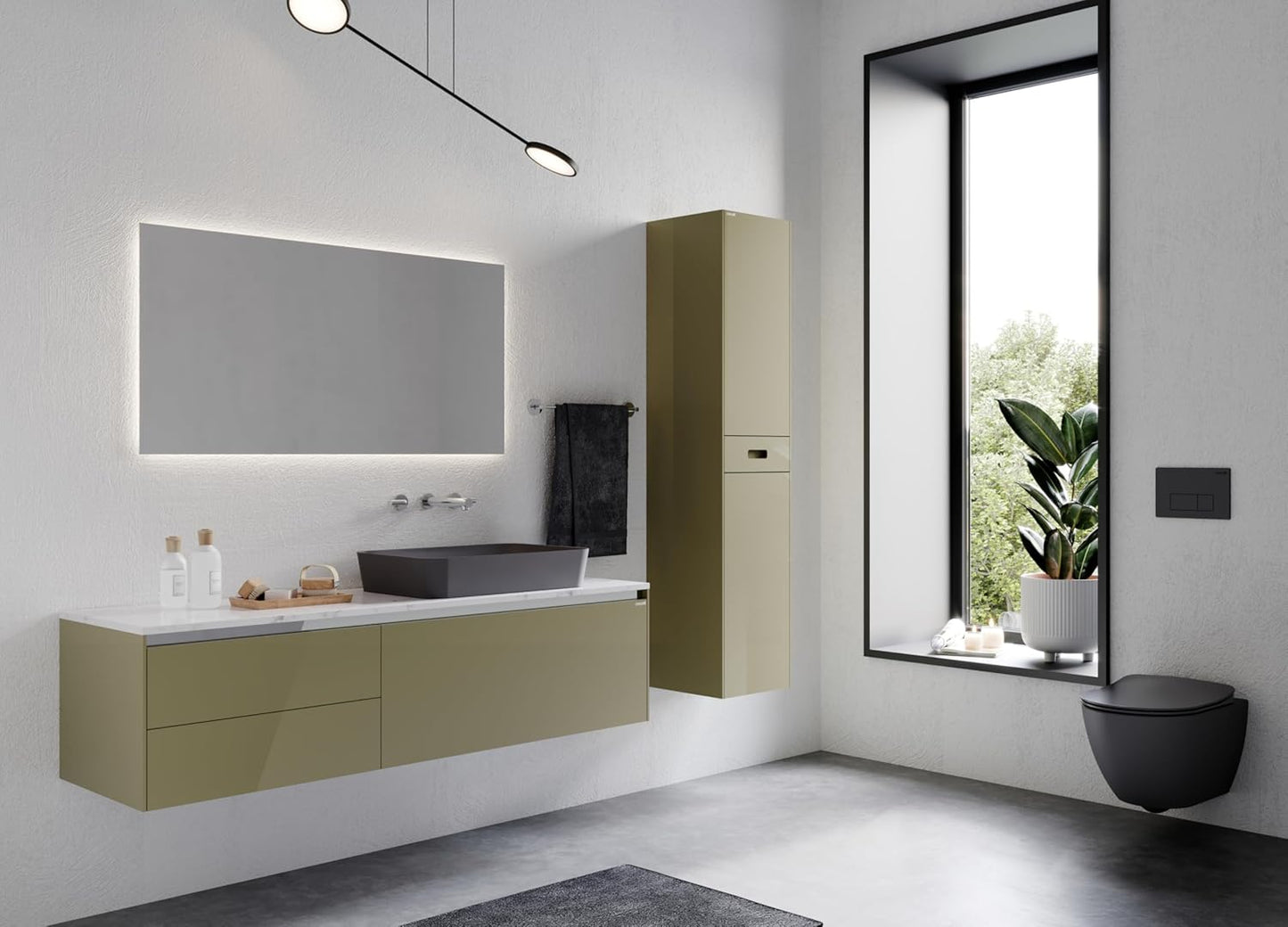 Creavit FREE Dusch-WC Taharet-WC Bidet Häng WC spülrandlos mit Armatur für Warm- & Kaltwasser und Edelstahldüse inkl. Soft-Close WC-Deckel schwarz matt