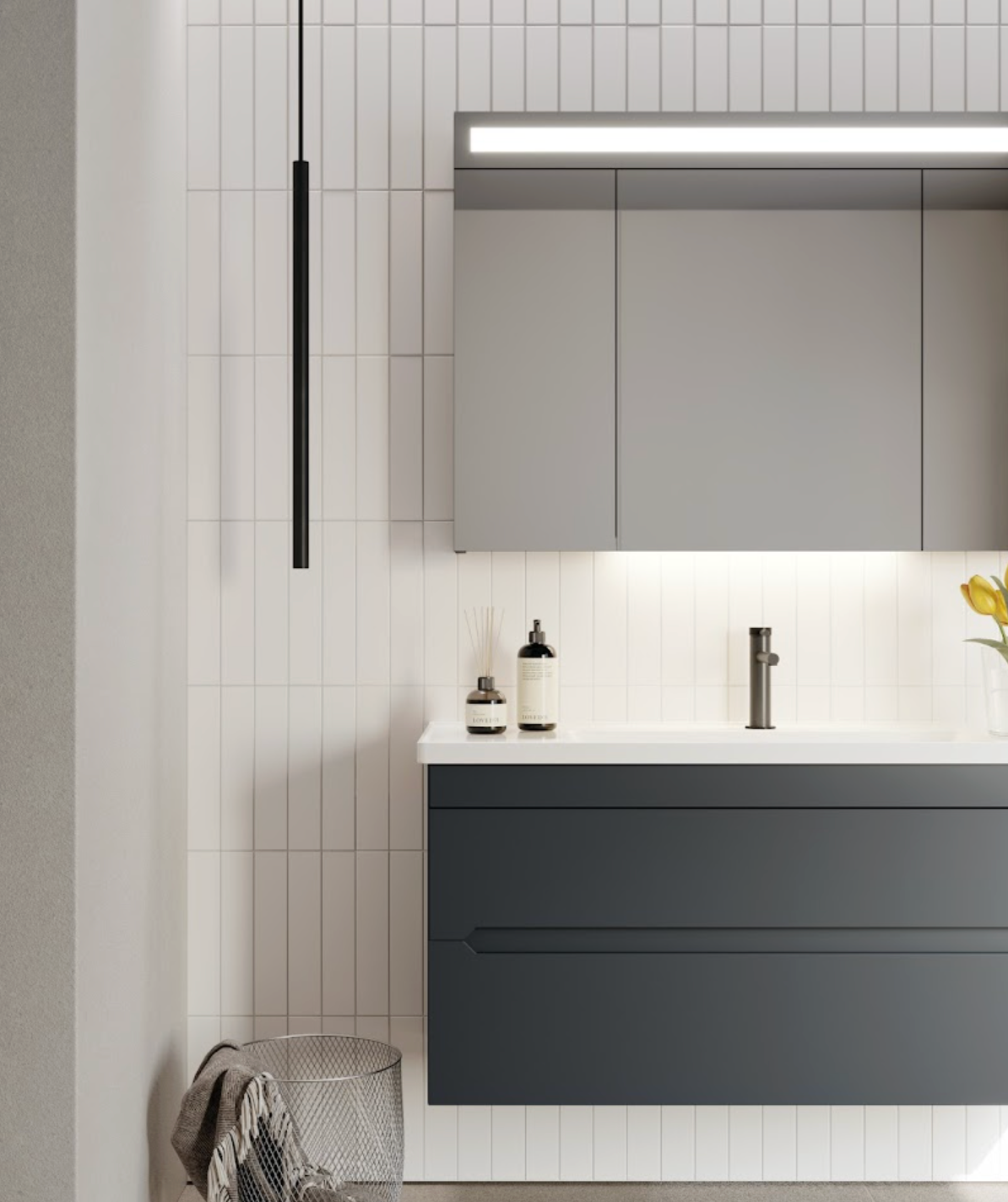 Orka Varna Badmöbel 80/100cm Keramikbecken mit Schubladen + LED Spiegelschrank