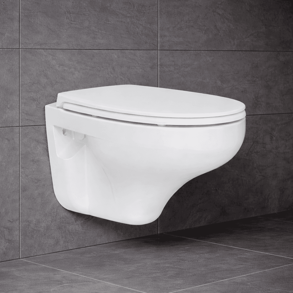 Creavit wandhängendes modernes wc mit bidet in weiß vor dunkler Fliesenwand