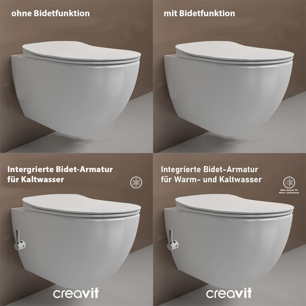 Komplettset Wand-WC,WC mit Taharet Bidet und Armatur,Spülrandlos,WC Sitz mit Absenkautomatik, Vorwandelement(6L/3L), Betätigungsplatte