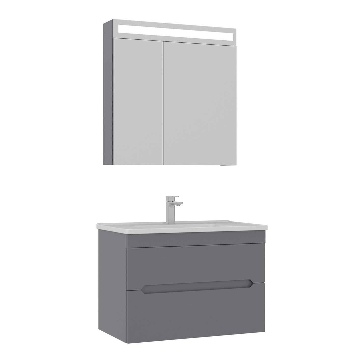 Orka Varna Badmöbel 80/100cm Keramikbecken mit Schubladen + LED Spiegelschrank
