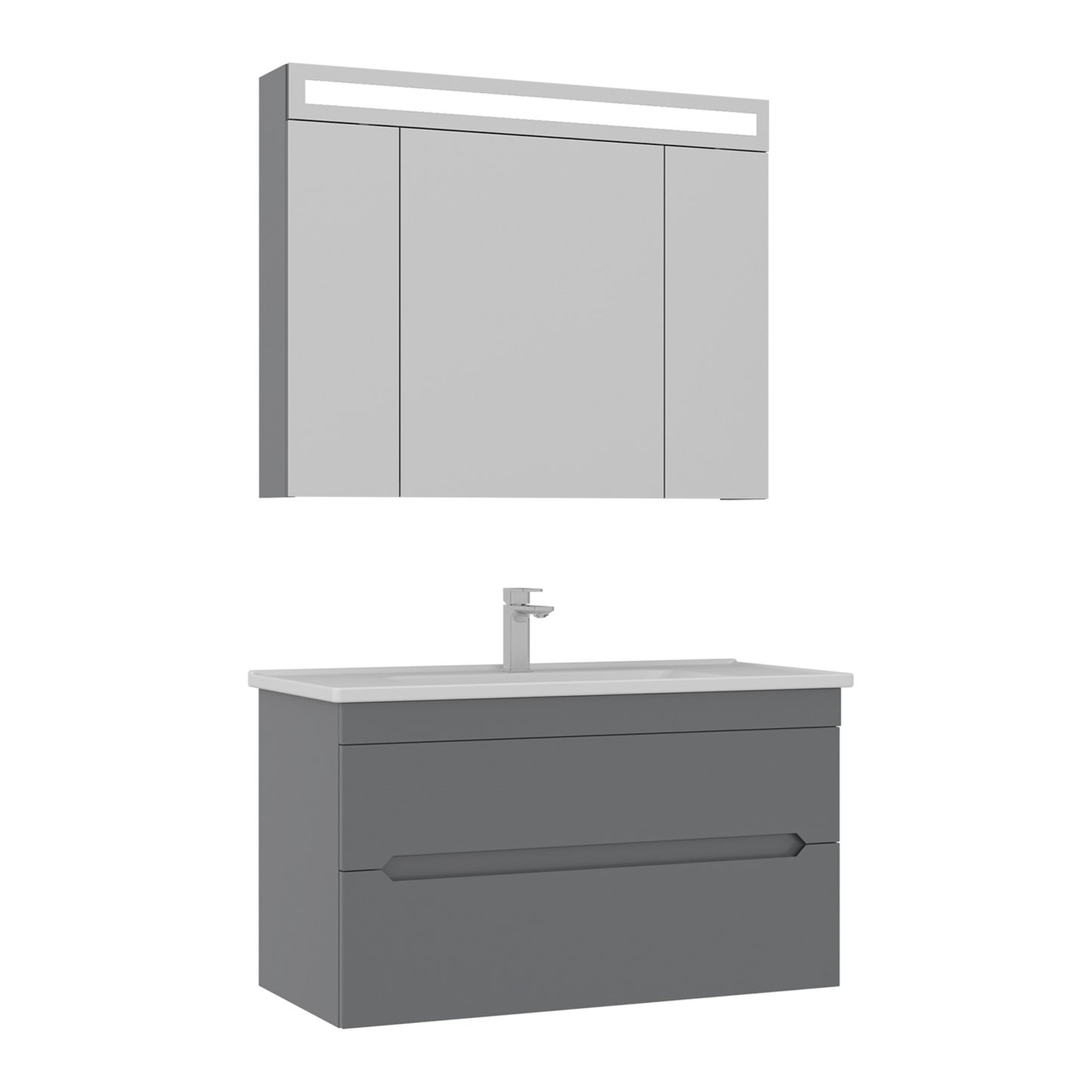 Orka Varna Badmöbel 80/100cm Keramikbecken mit Schubladen + LED Spiegelschrank