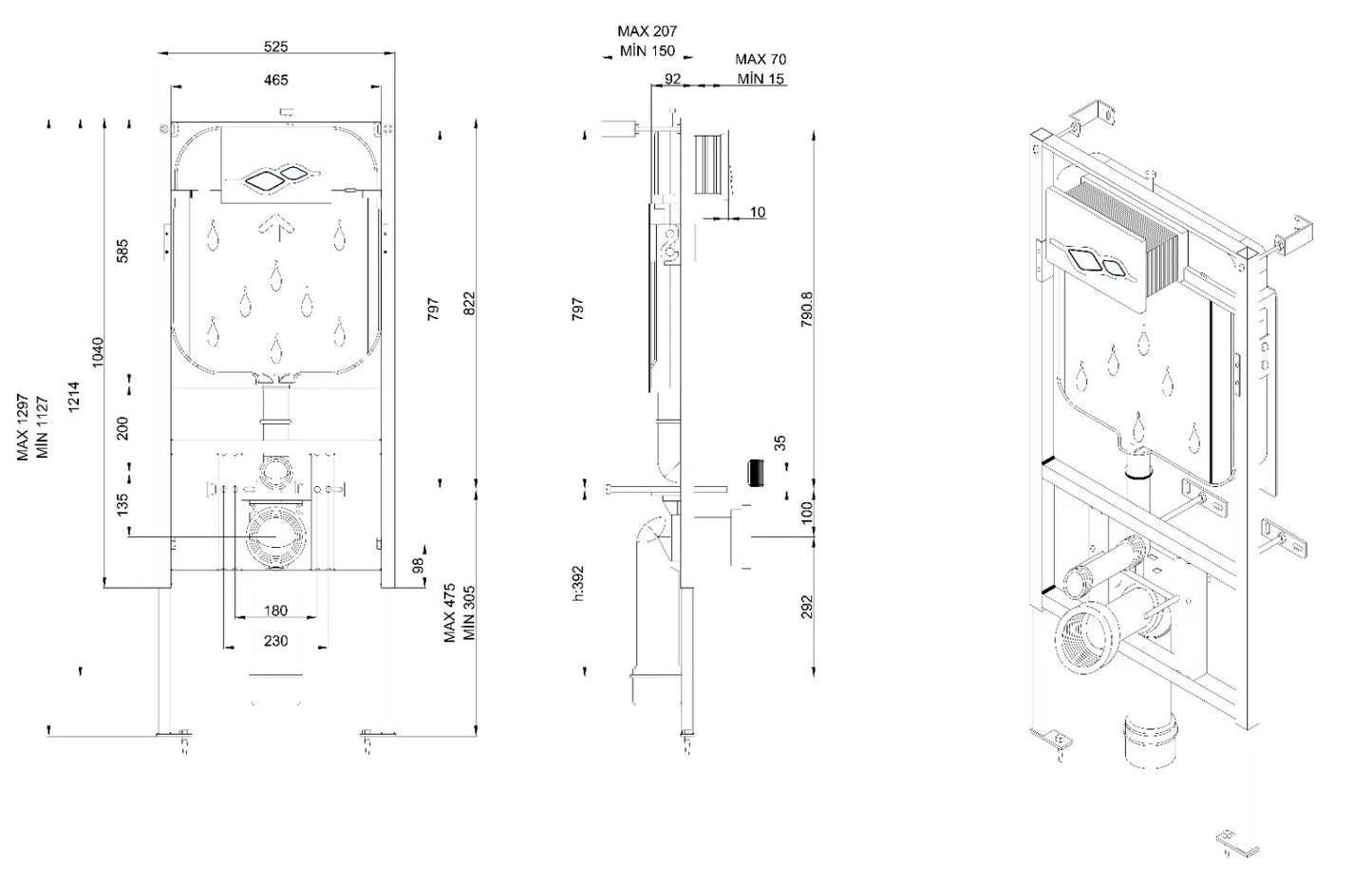 CREAVIT Spülkasten WC Vorwandelement Unterputz für Hänge WC inkl. Drückerplatte