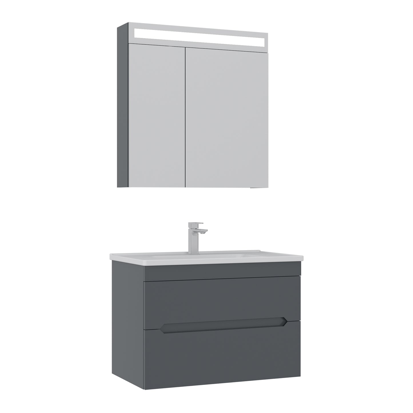 Orka Malta Badmöbel Set 80cm mit Keramik Waschbecken & SpiegelschrankSoft-Close