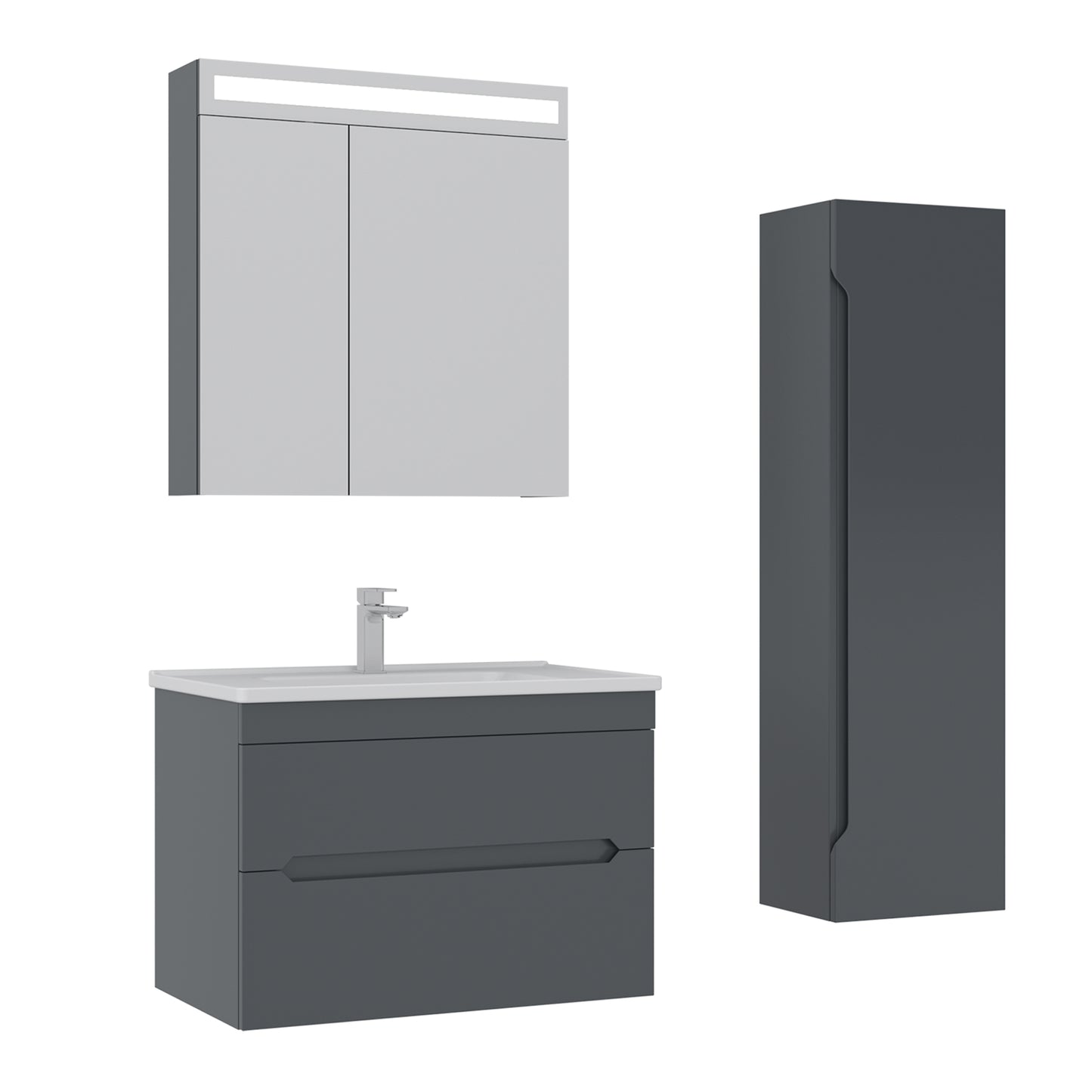 Orka Malta Badmöbel Set 80cm mit Keramik Waschbecken & SpiegelschrankSoft-Close