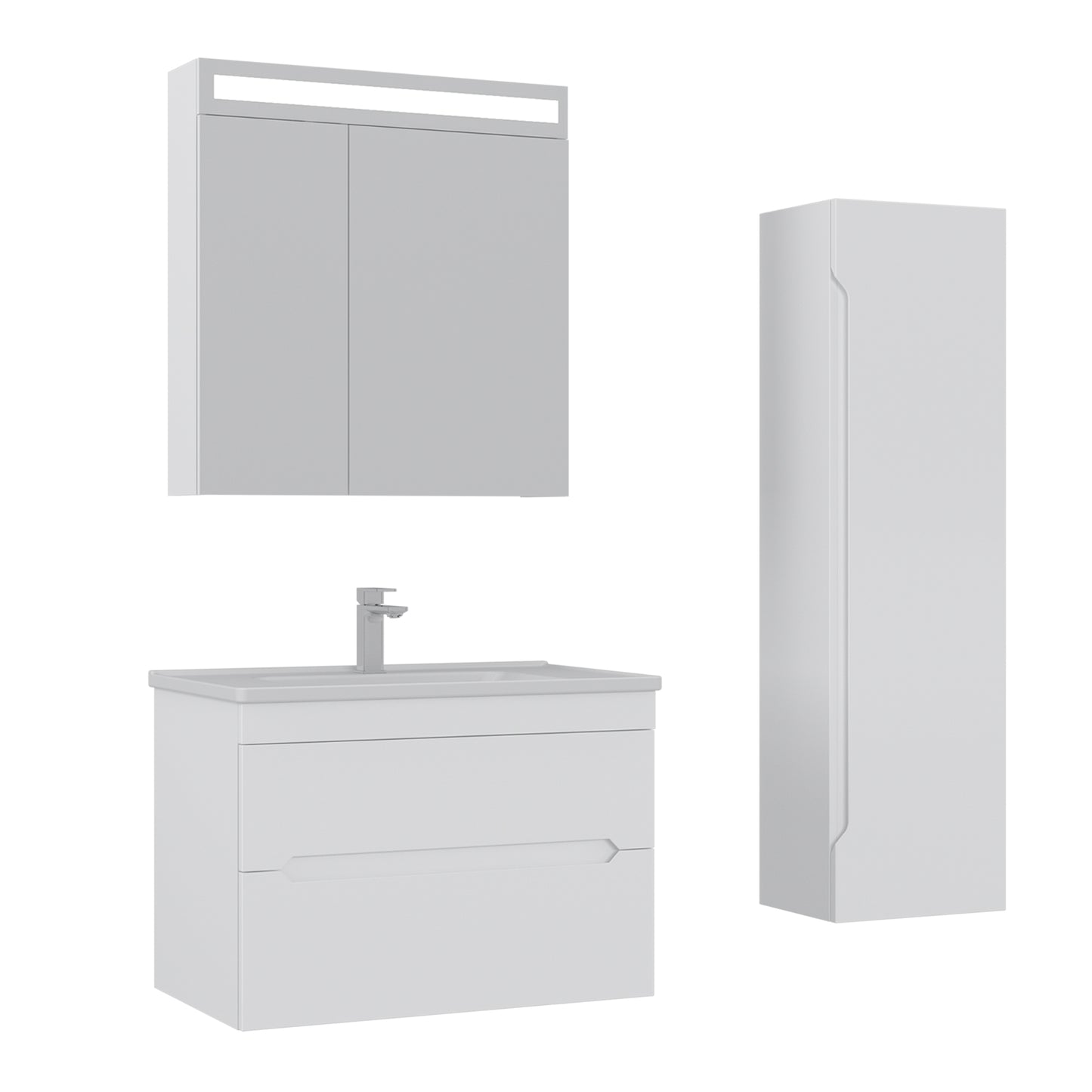 Orka Malta Badmöbel Set 80cm mit Keramik Waschbecken & SpiegelschrankSoft-Close