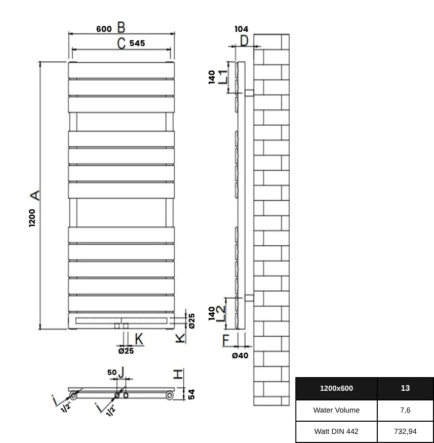 Equa Vertikal Einlagig Stahl Handtuchwärmer