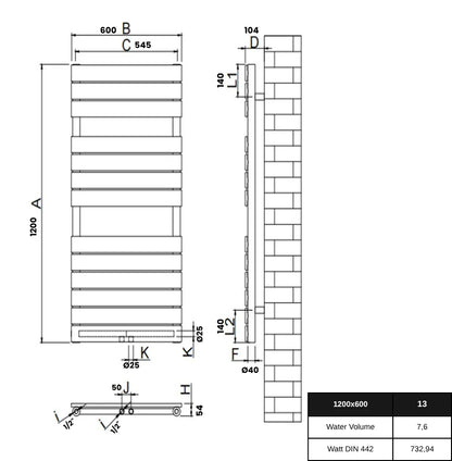 Equa Vertikal Einlagig Stahl Handtuchwärmer