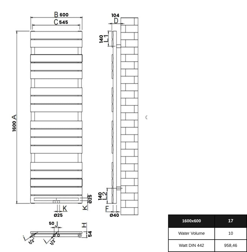 Equa Vertikal Einlagig Stahl Handtuchwärmer