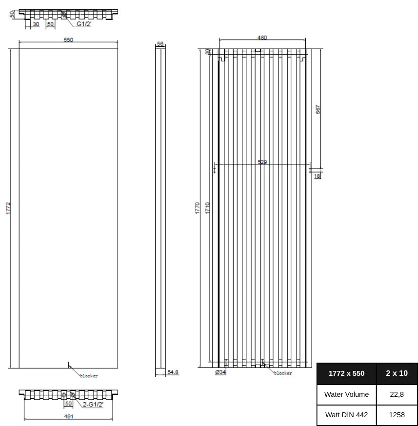 Stylo Flach Einlagig Vertikal - 1772x500 mm 5 Paneele Weiß