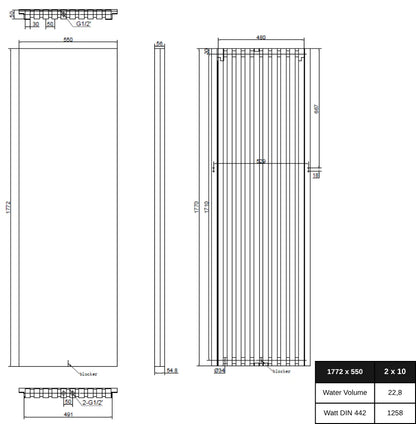 Stylo Flach Einlagig Vertikal - 1772x500 mm 5 Paneele Weiß