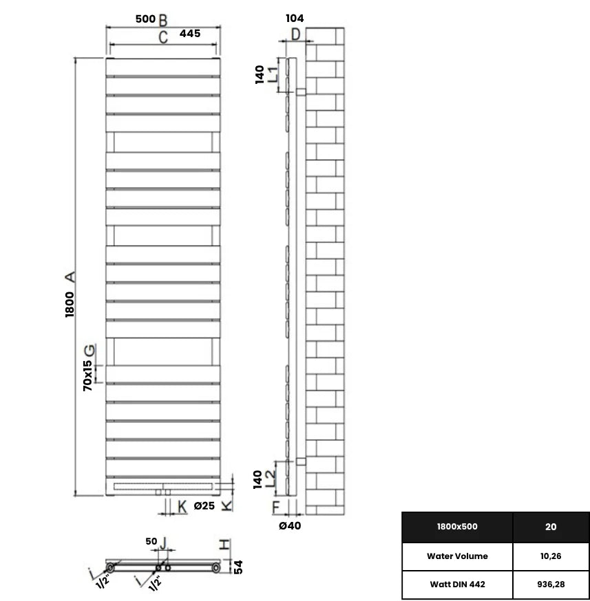 Equa Vertikal Einlagig Stahl Handtuchwärmer