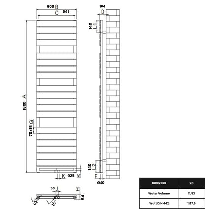 Equa Vertikal Einlagig Stahl Handtuchwärmer