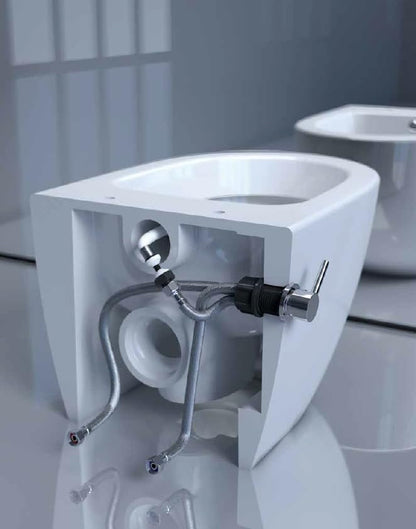 VIBA Sua Hänge Dusch WC integrierte Warm- und Kaltwasser Armatur SPÜLRANDLOS Taharet Bidet Taharat Intimdusche inkl. Slim Soft-Close Deckel