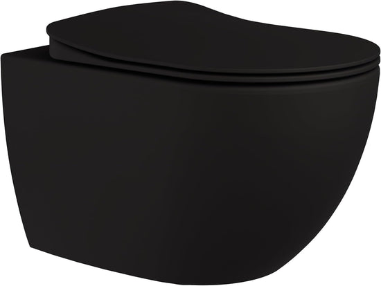 Creavit FREE Dusch-WC Taharet WC wandhängend spülrandlos, Mattschwarz -Edelstahl-Bidetbrause (Kaltwasser), Soft-Close Duroplast Sitz
