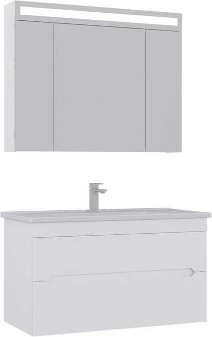 Orka Varna Badmöbel 80/100cm Keramikbecken mit Schubladen + LED Spiegelschrank