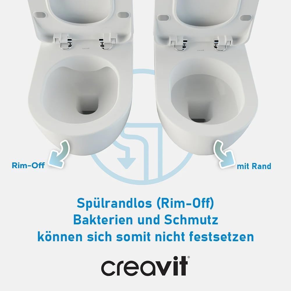 Creavit FREE Dusch-WC Taharet-WC Bidet Häng WC spülrandlos mit Armatur für Kaltwasser und Edelstahldüse inkl. Soft-Close WC-Deckel