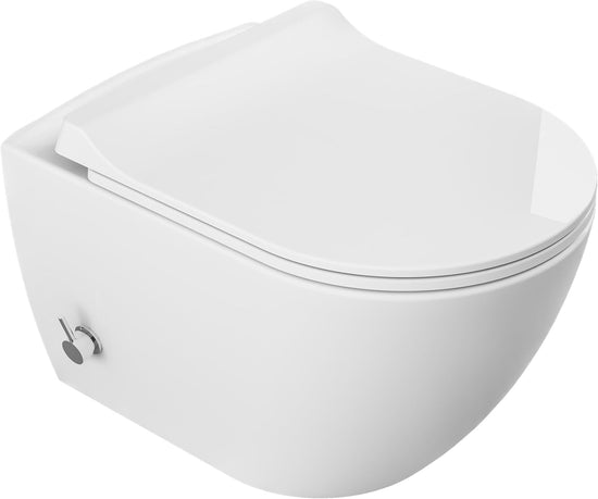 Viba Bidet WC spülrandlos wandhängend mit Softclose Sitz Kaltwasser Armatur – Taharet Toilette WC mit Bidetfunktion