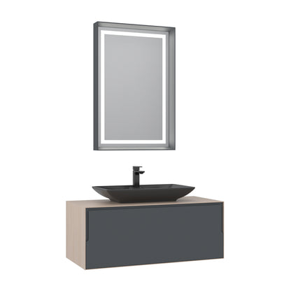 Orka Kraft Badmöbel 100/120cm | Kompaktlaminat | Keramik Waschbecken&LED-Spiegel