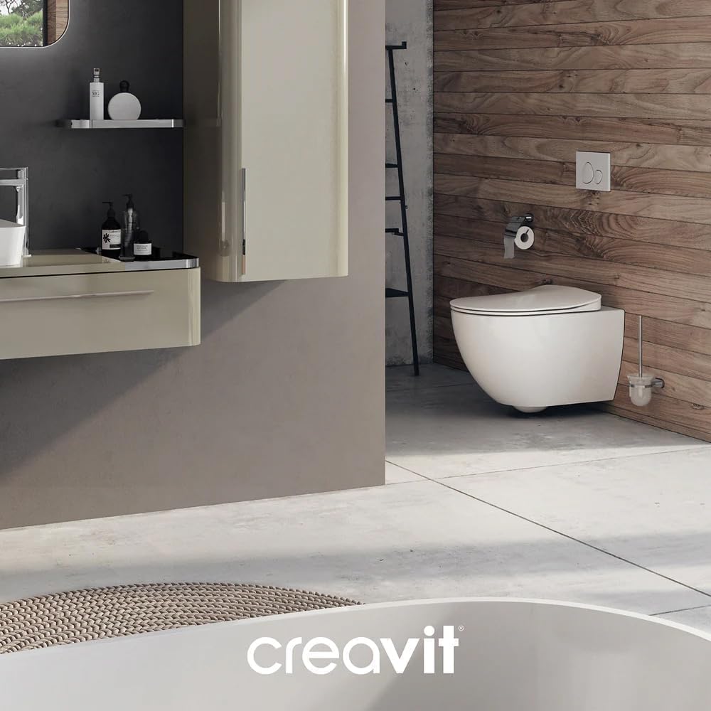 Creavit FREE Dusch-WC Taharet-WC Bidet Häng WC spülrandlos mit Armatur für Kaltwasser und Edelstahldüse inkl. Soft-Close WC-Deckel
