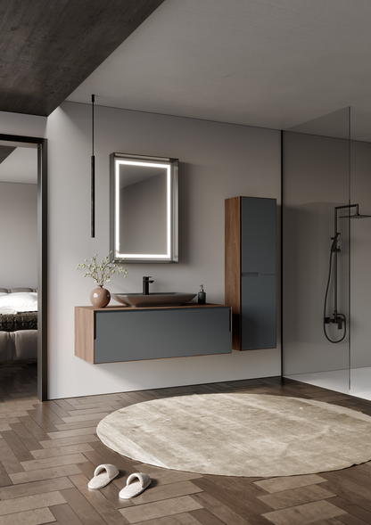 Orka Kraft Badmöbel 100/120cm | Kompaktlaminat | Keramik Waschbecken&LED-Spiegel