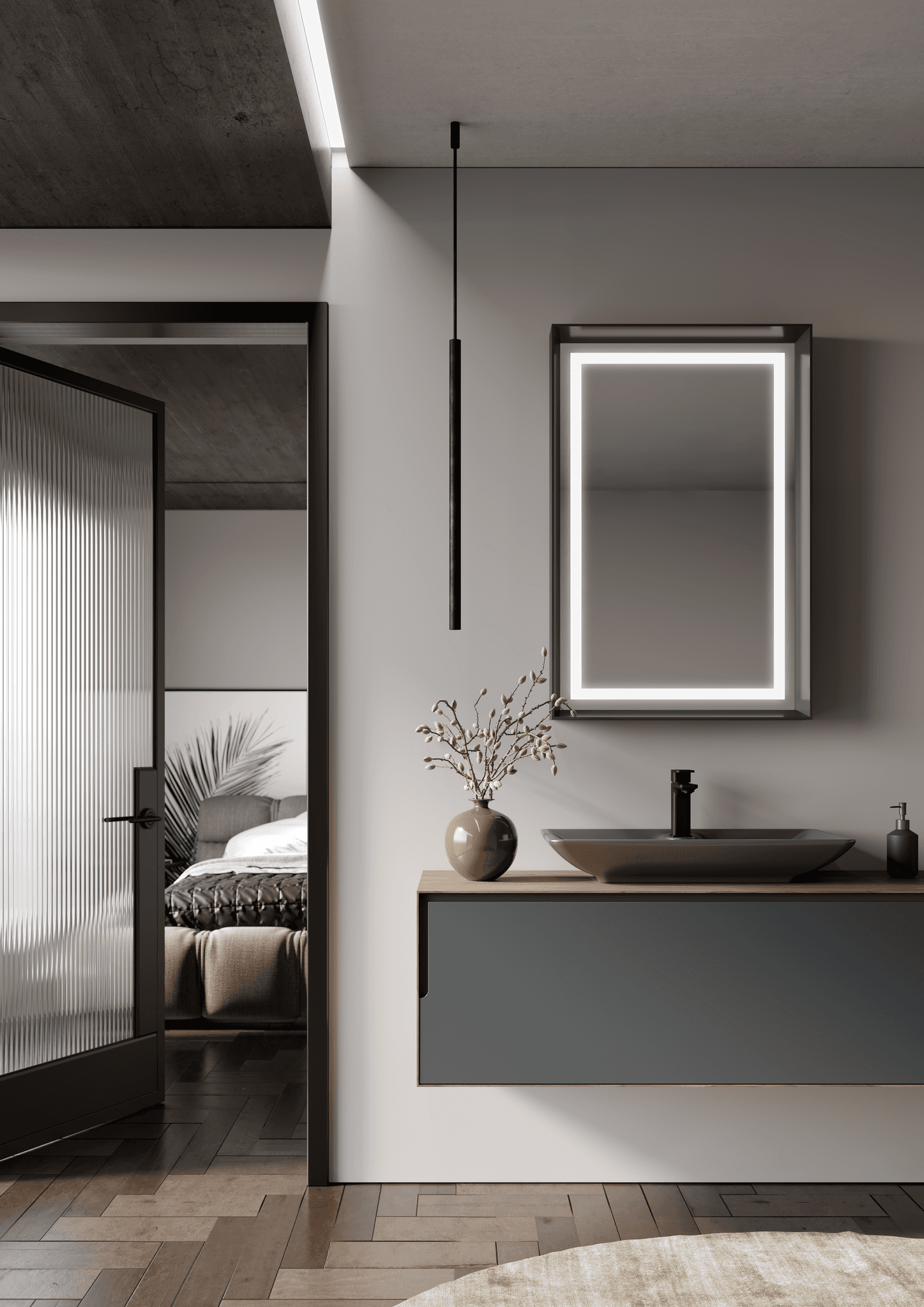 Orka Kraft Badmöbel 100/120cm | Kompaktlaminat | Keramik Waschbecken&LED-Spiegel - SuVit