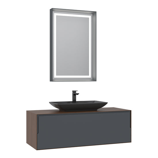 Orka Kraft Badmöbel 100/120cm | Kompaktlaminat | Keramik Waschbecken&LED-Spiegel