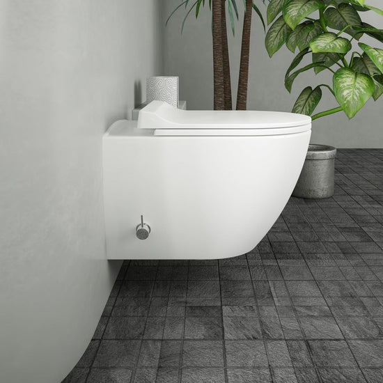VIBA Sua Hänge Dusch WC integrierte Warm- und Kaltwasser Armatur SPÜLRANDLOS Taharet Bidet Taharat Intimdusche inkl. Slim Soft-Close Deckel