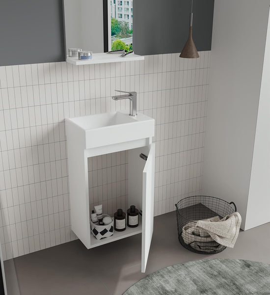 Orka Conza Badmöbel Set 45 cm Weiß mit Spiegel & Keramik Waschbecken - Gäste-WCs