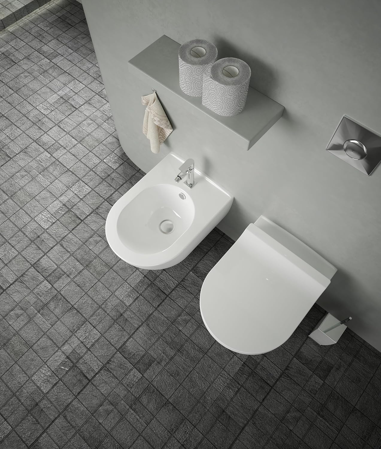VIBA Sua Hänge Dusch WC integrierte Warm- und Kaltwasser Armatur SPÜLRANDLOS Taharet Bidet Taharat Intimdusche inkl. Slim Soft-Close Deckel