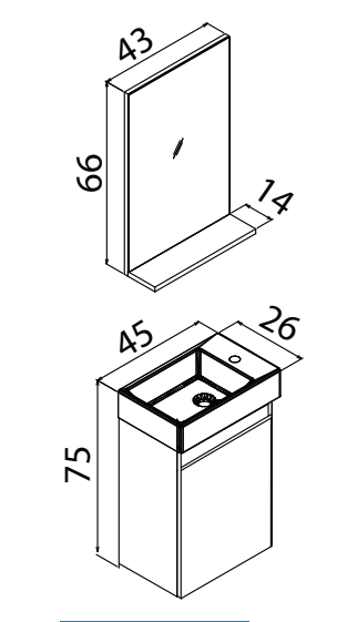 ORKA CONZA 45 Tür Set (Waschbeckenunterschrank,Waschbecken,Spiegel) Weiß - SuVit