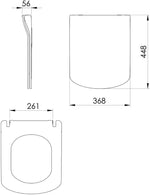 Technische Zeichnung vom Creavit WC-Deckel mit Abmessungen und wc-deckel absenkautomatik