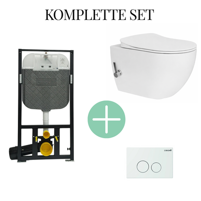 Komplettset Wand-WC,WC mit Taharet Bidet und Armatur,Spülrandlos,WC Sitz mit Absenkautomatik, Vorwandelement(6L/3L), Betätigungsplatte