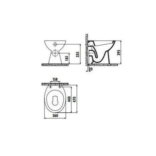 Technische Zeichnung eines SuVit dusch-wc mit Abmessungen für Installation