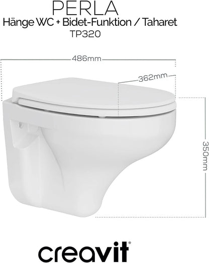 Hänge-WC mit integrierter Bidet-Funktion (Taharet), Modell Perla, kompakte Maße und modernes Keramikdesign