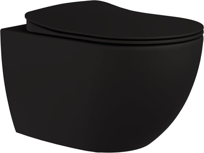 Mattschwarzes wandhängendes WC, modernes Hänge-WC-Design, schwarzes Keramik-WC für minimalistisches Badezimmer, stilvolles und pflegeleichtes Wand-WC