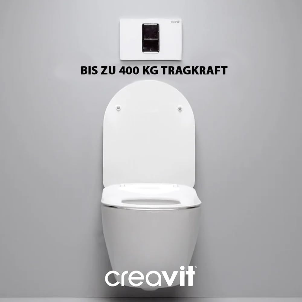 Weißes wandhängendes WC mit hoher Tragkraft bis zu 400 kg, stabil und modern gestaltet.