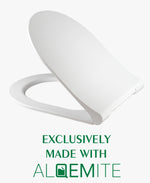 Weißer Duroplast-WC-Deckel, angehoben mit Soft-Close-Form