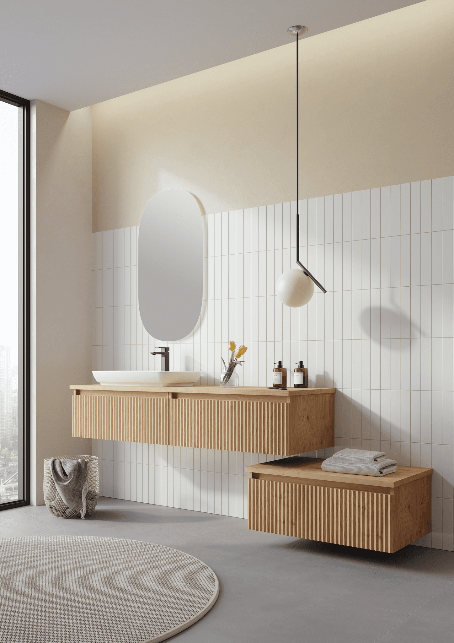 ORKA Lentia Badmöbel 100cm| Mattweiß/Matt Eiche| Keramik-Waschbecken&LED Spiegel - SuVit