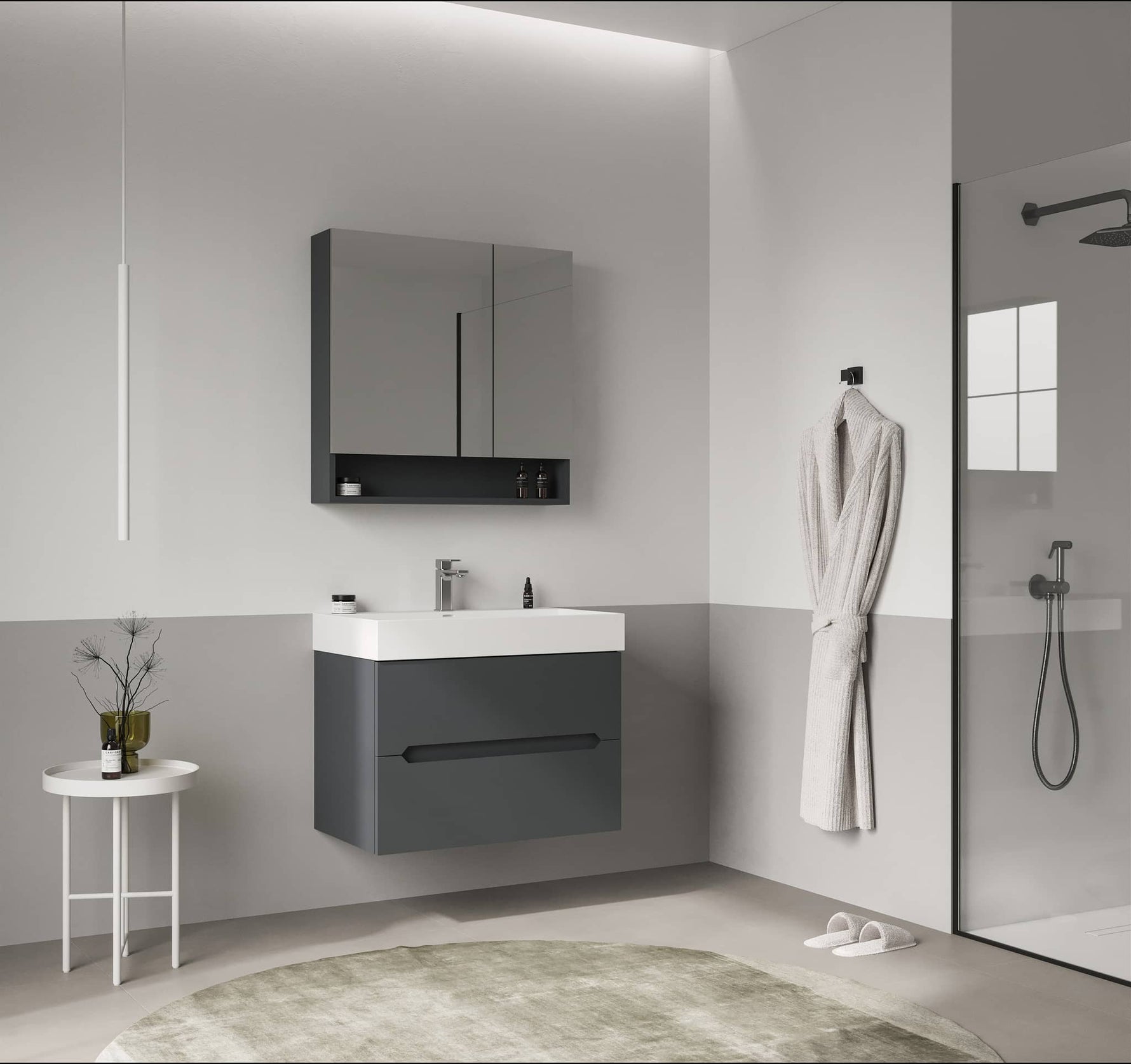 Orka Malta Badmöbel Set 80cm mit Keramik Waschbecken & SpiegelschrankSoft-Close - SuVit