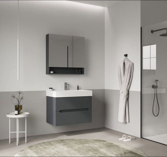 Orka Malta Badmöbel Set 80cm mit Keramik Waschbecken & SpiegelschrankSoft-Close