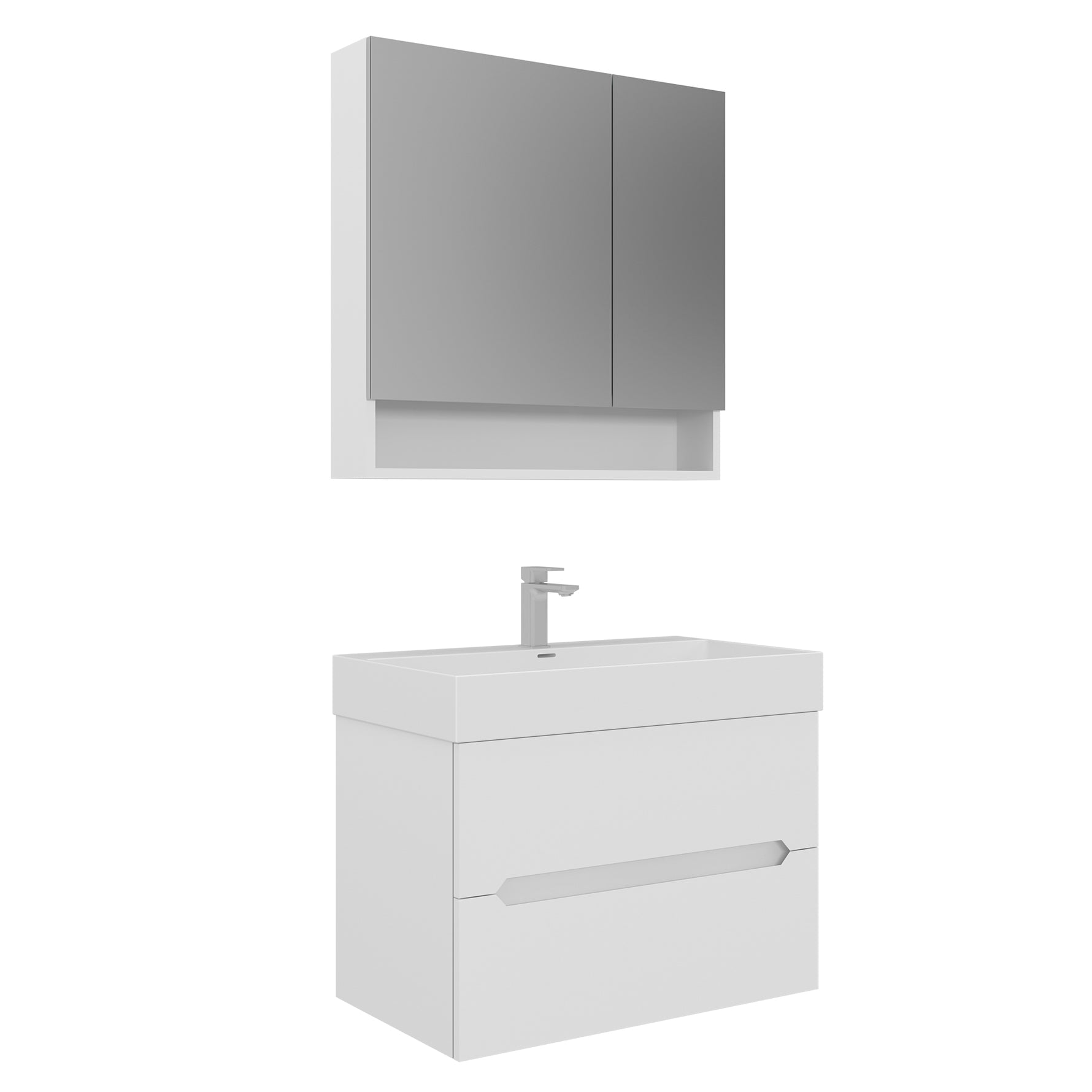 Orka Malta Badmöbel Set 80cm mit Keramik Waschbecken & SpiegelschrankSoft-Close - SuVit