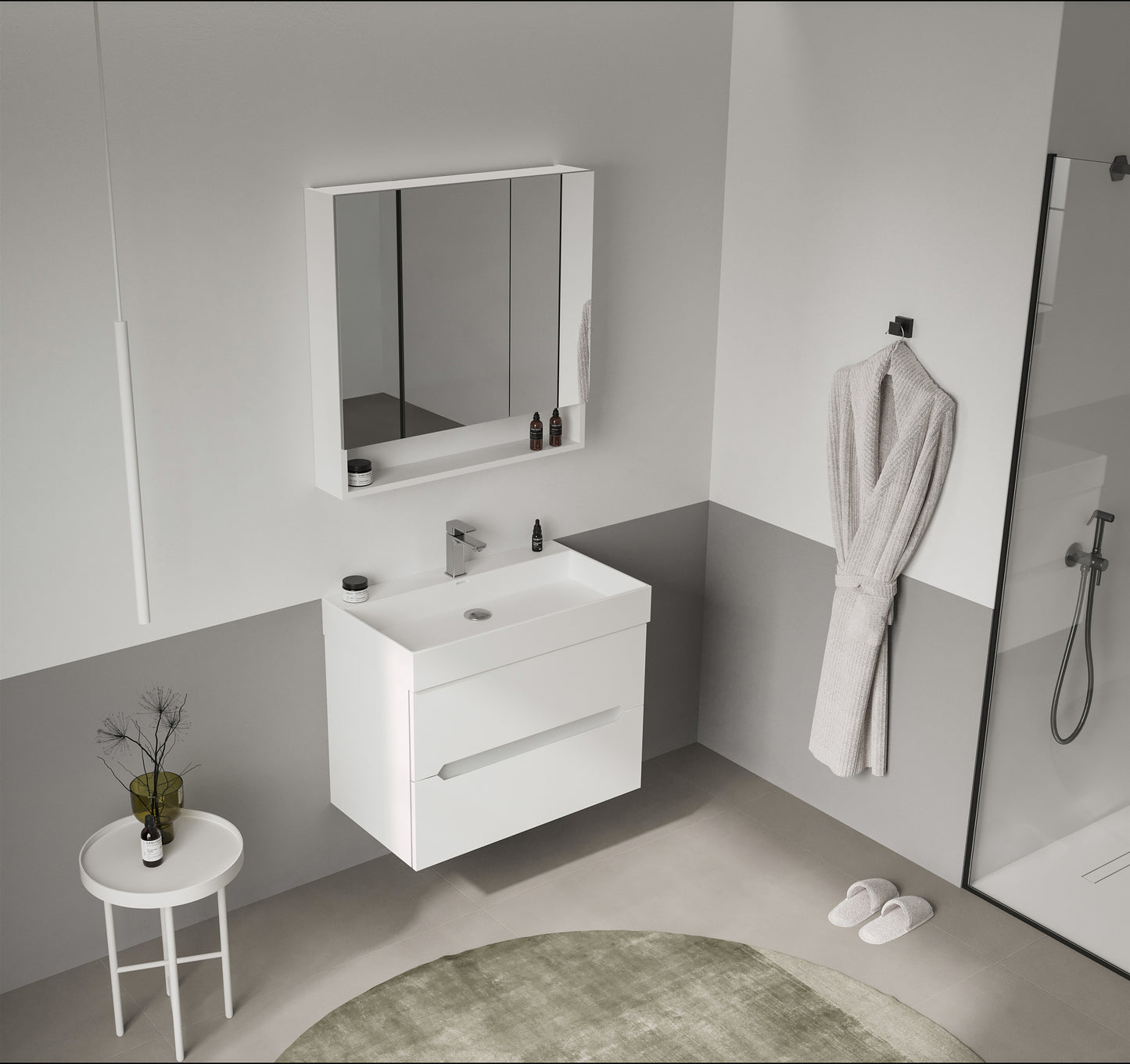 Orka Malta Badmöbel Set 80cm mit Keramik Waschbecken & SpiegelschrankSoft-Close