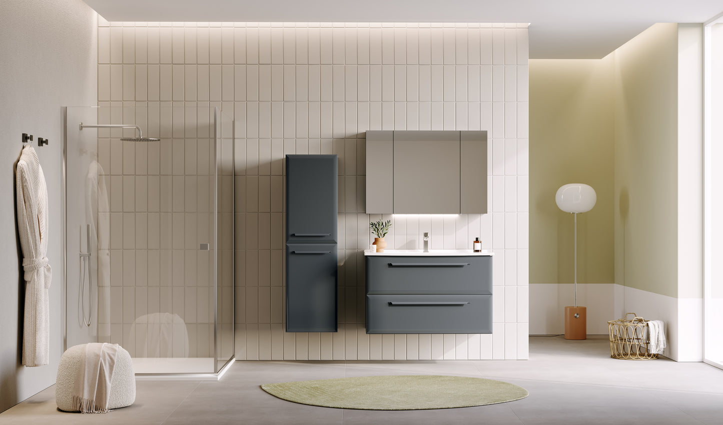 Orka Nuvola 80cm Badmöbel Set Keramik Waschbecken & Spiegelschrank Weiß/Anthrazit