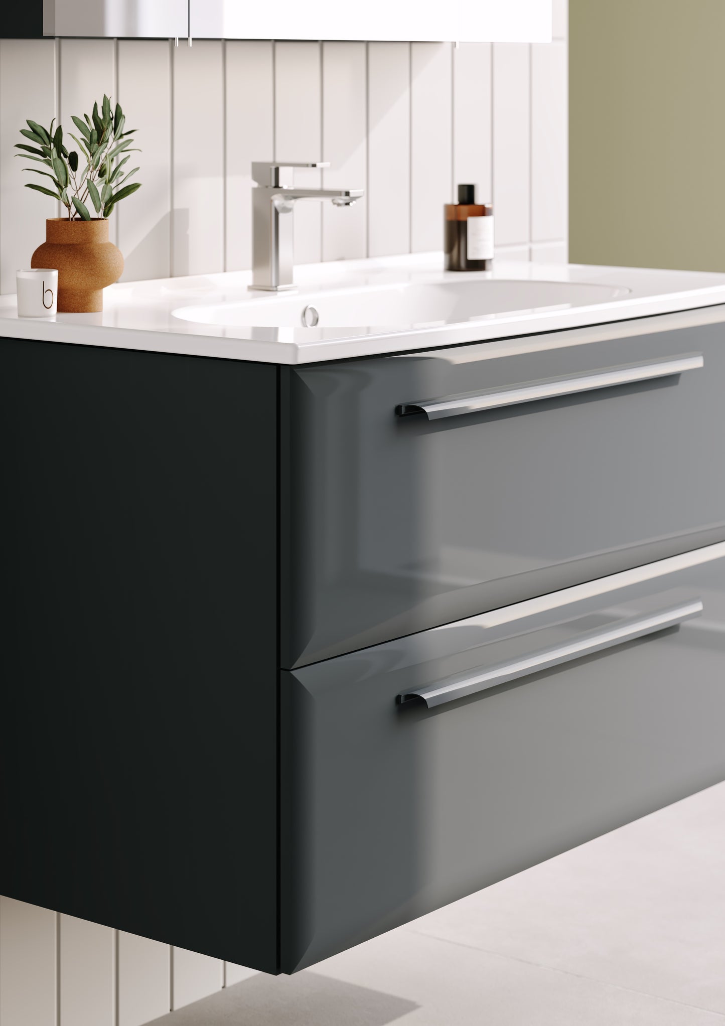 Orka Nuvola 80cm Badmöbel Set Keramik Waschbecken & Spiegelschrank Weiß/Anthrazit