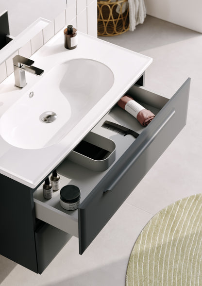 Orka Nuvola 80cm Badmöbel Set Keramik Waschbecken & Spiegelschrank Weiß/Anthrazit