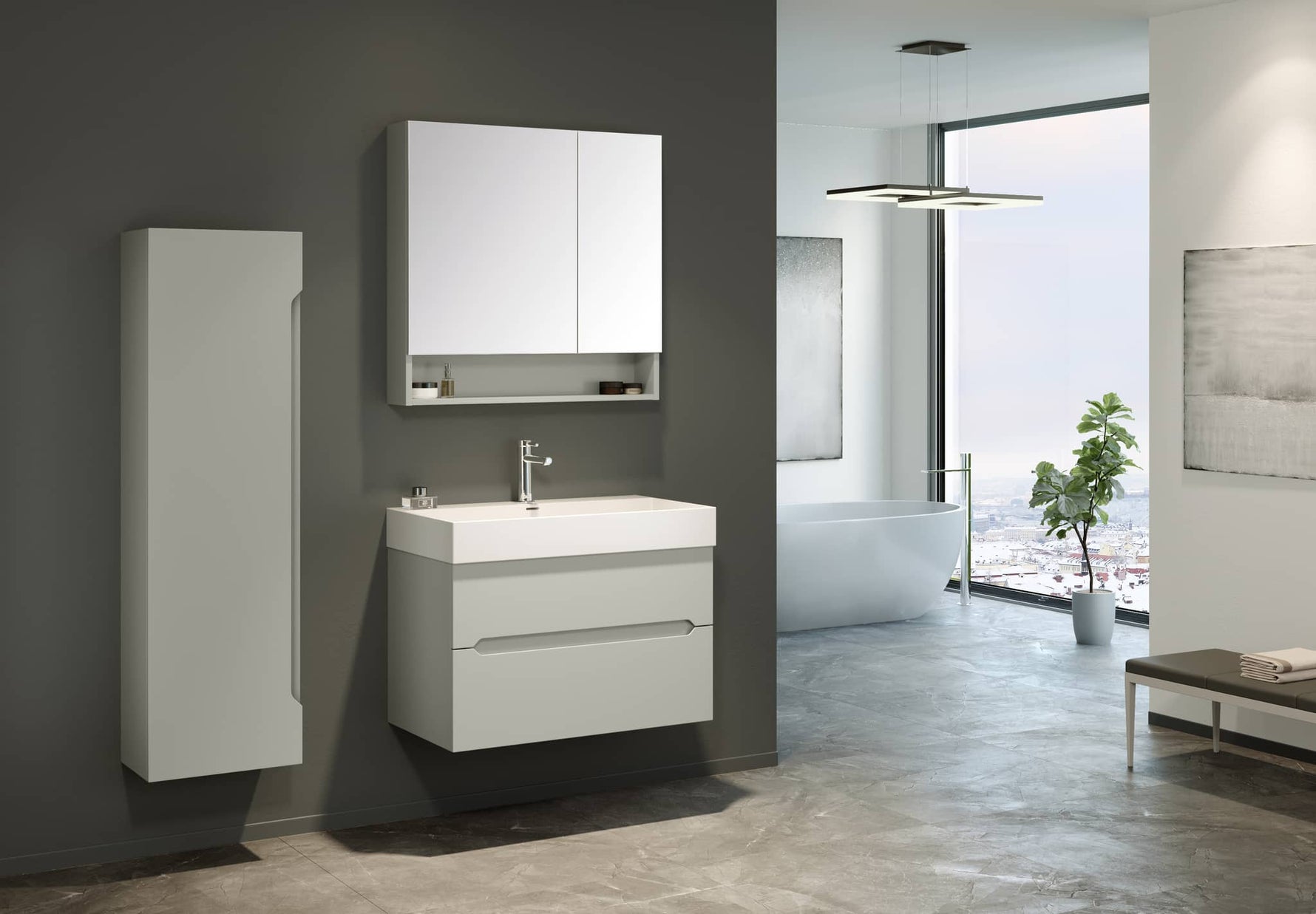 Orka Malta Badmöbel Set 80cm mit Keramik Waschbecken & SpiegelschrankSoft-Close - SuVit